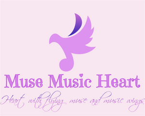 Muse Music Heart logo, with slogan "You soothe my heart with flying muse and music wings"